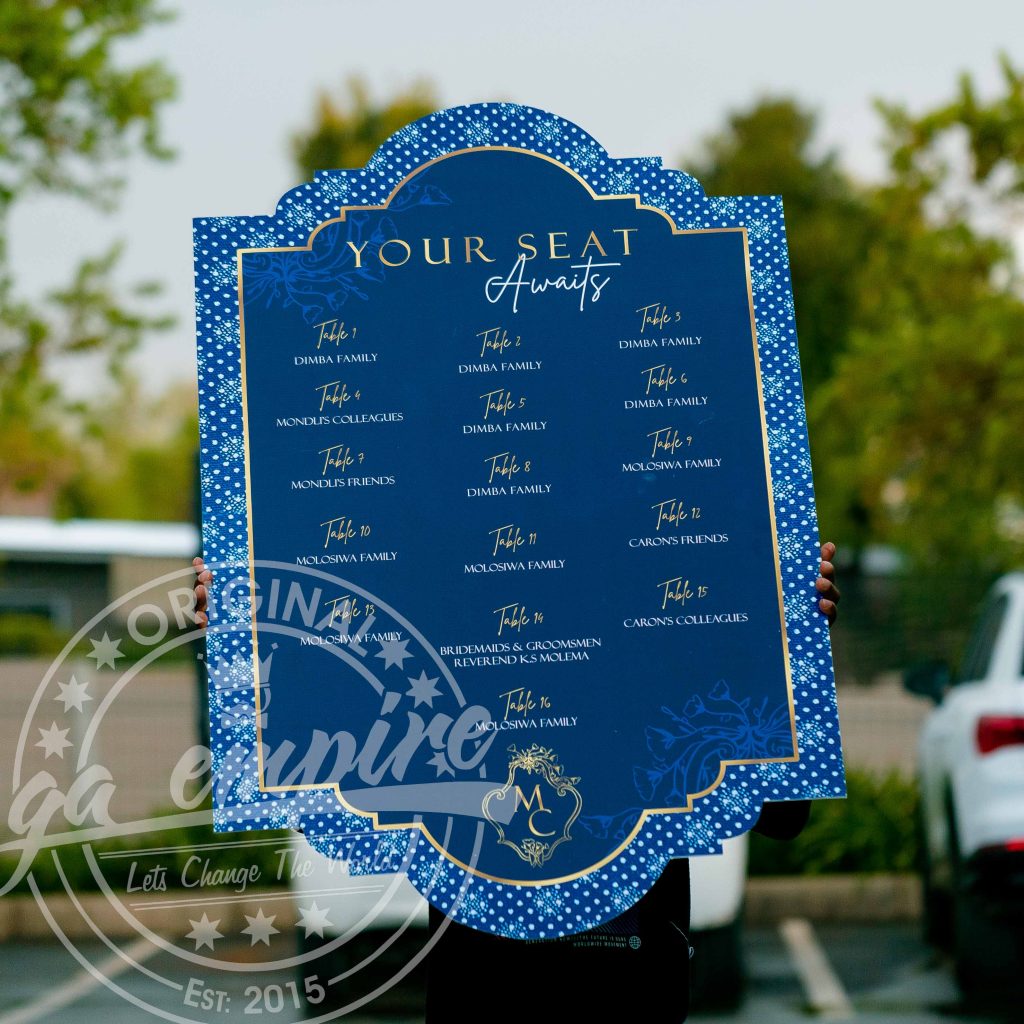 Event Seating Chart for the Molisiwa Family